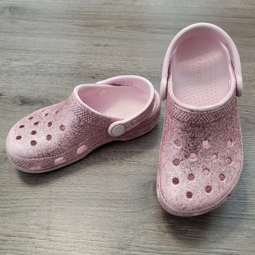 Crocs Kids Classic Glitter Clog Pink Sparkle Shoes Girly Toddler Casual Size C11